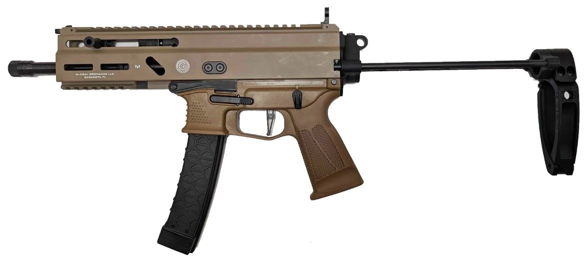 Grand Power Stribog SP9A3 Pistol - FDE | 9mm | 8" Threaded Barrel | 30rd | PDW Brace w/ Tailhook