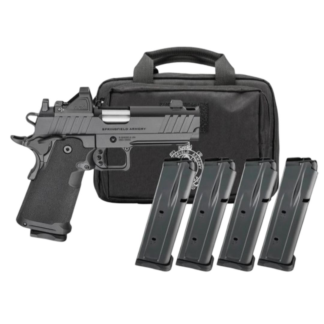 Springfield Armory Gear Pac 1911 DS Prodigy Comp Handgun 9mm Luger 17(1) &20(3)rd  Magazines 4.25" Barrel Black Viridian Green Dot Bag