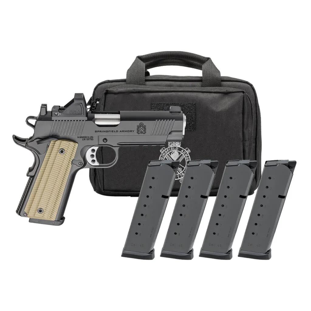 Springfield Gear Pac 1911 Operator AOS Handgun 9mm Luger 9rd Magazines(4) 4.25" Barrel Green Dot & Bag