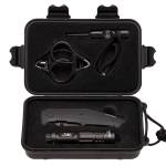 Browning 3220288 Outdoorsman Survival Kit 3.50" Folding Drop Point Plain Black Stonewashed 8Cr13MoV SS Blade/Black G10 Handle Includes Storage Case/Flashlight/Wire Saw/Fire Flint/Compass/Whistle