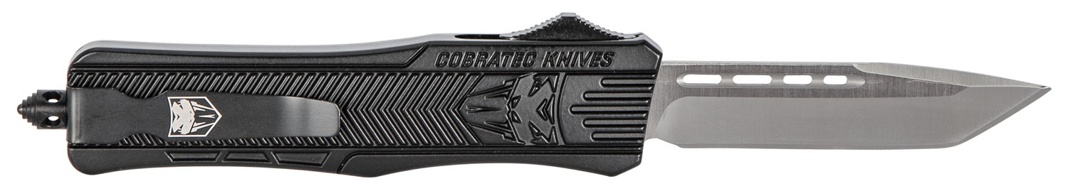 CobraTec Knives MBSTK1MTNS CTK-1  Medium 3" OTF Tanto Plain D2 Steel Blade/Black Aluminum Handle Features Glass Breaker Includes Pocket Clip