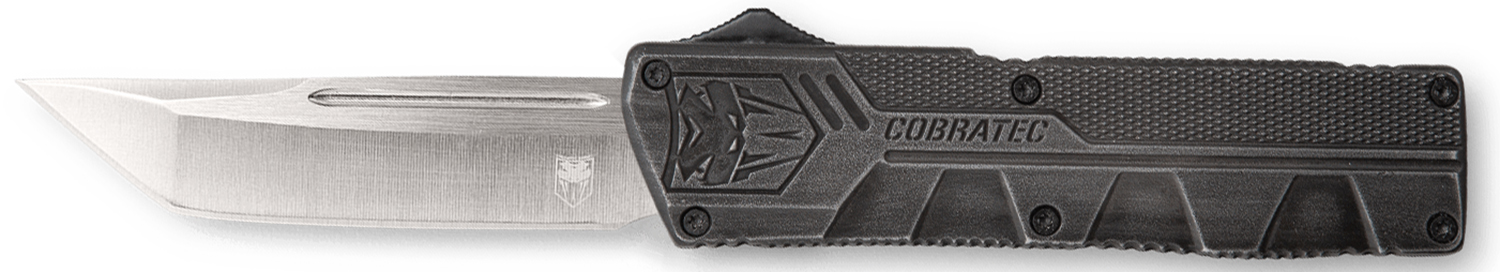 CobraTec Knives SWCTLWTNS Lightweight  3.25" OTF Tanto Plain D2 Steel Blade/Stonewashed Aluminum Handle Includes Pocket Clip