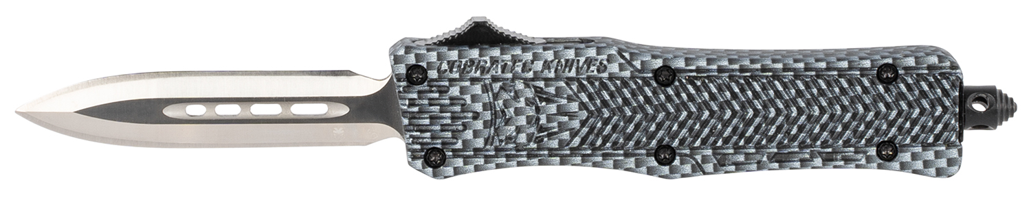 CobraTec Knives SCFCTK1SDADNS CTK-1  Small 2.75" OTF Dagger Plain D2 Steel Blade/Carbon Fiber Aluminum Handle Features Glass Breaker Includes Pocket Clip