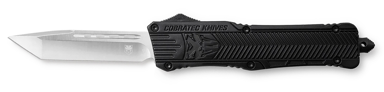 CobraTec Knives LBCTK1LTNS CTK-1  Large 3.25" OTF Tanto Plain D2 Steel Blade/Black Aluminum Handle Features Glass Breaker Includes Pocket Clip
