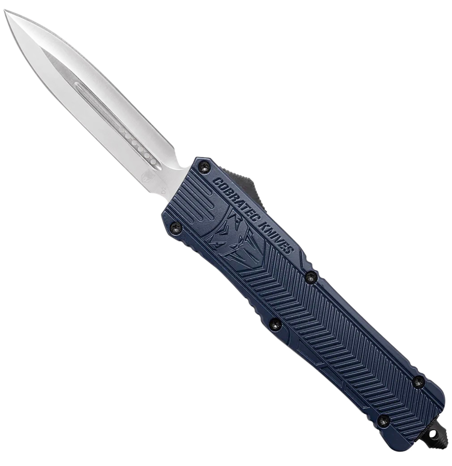 CobraTec Knives LNYCTK1DAGNS CTK-1  Large 3.75" OTF Dagger Plain D2 Steel Blade/NYPD Blue Aluminum Handle Features Glass Breaker Includes Pocket Clip