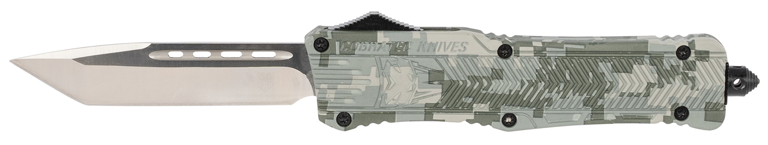 CobraTec Knives LADCCTK1LTNS CTK-1  Large 3.75" OTF Tanto Plain D2 Steel Blade/Army DigiCamo Aluminum Handle Features Glass Breaker Includes Pocket Clip