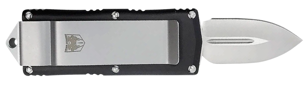 CobraTec Knives BLKOTFMC Money Clip  1.75" OTF Plain D2 Steel Blade/Black Aluminum Handle Includes Pocket Clip