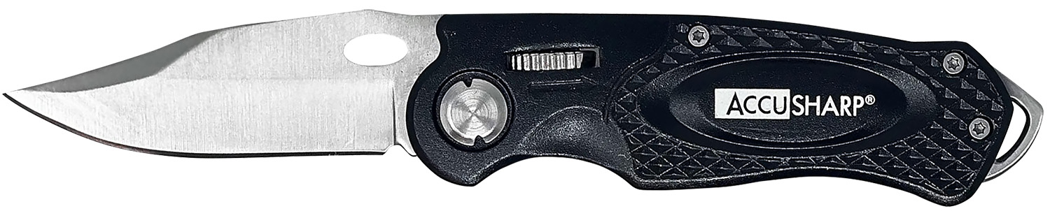AccuSharp 703C Sport  3" Folding Plain Stainless Steel Blade/Black Anodized Aluminum Handle Includes Belt Clip