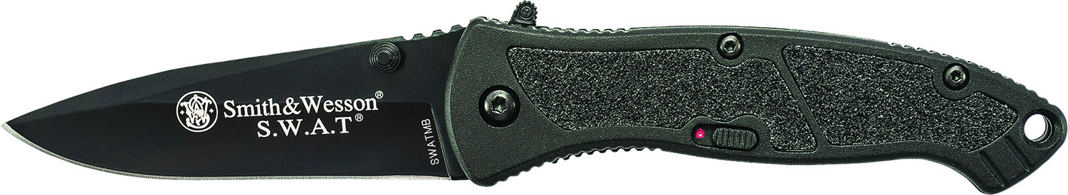 Smith & Wesson Knives SWATMBCP S.W.A.T.  3.20" Folding Plain Black 4034 SS Blade Black Aluminum Handle Includes Pocket Clip