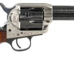 Taylors & Company 550925 1873 Cattleman 45 Colt (LC) Caliber with 4.75" Blued Floral Engraved Finish Barrel, 6rd Capacity Blued Finish Cylinder, Coin Photo Engraved Finish Steel Frame & Walnut Grip