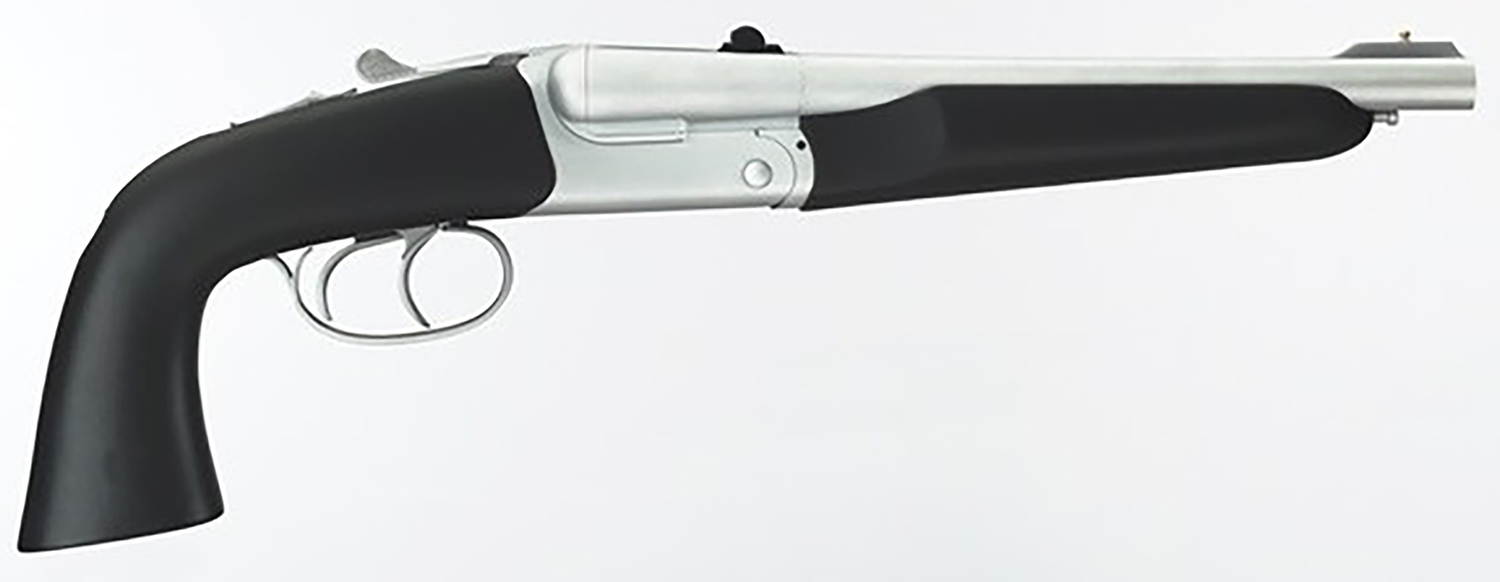 Taylors & Company 210248 Alaskan Howdah Pedersoli 45 Colt (Long Colt) SA 410 Gauge 2 Shot 10.25" Matte Chrome Octagon Barrel, Matte Chrome Steel Frame, Black Rubber Grip