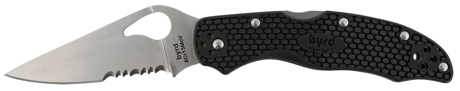 Spyderco BY01PSBK2 Byrd Harrier 2 Lightweight 3.36" Folding Part Serrated 3Cr13MoV SS Blade Black  Textured FRN Handle Includes Pocket Clip