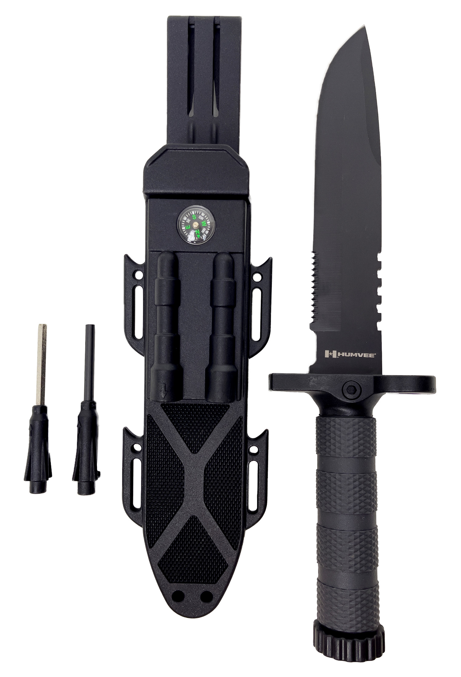 Humvee Adventure Gear HMVKFXB02 Next-Gen Survival Knife  7.50" Fixed Sawback Plain Black Stainless Steel Blade Black Textured Rubber Handle Includes Sheath