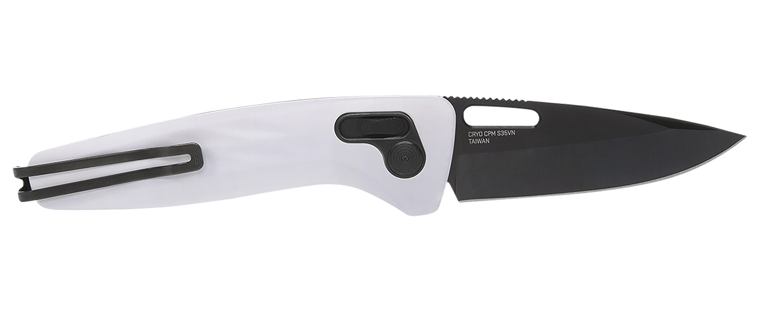 S.O.G SOG12730557 One-Zero XR 3.10" Folding Plain Black Chrome Cryo CPM S35VN Steel Blade/ White Sculpted Aluminum Handle