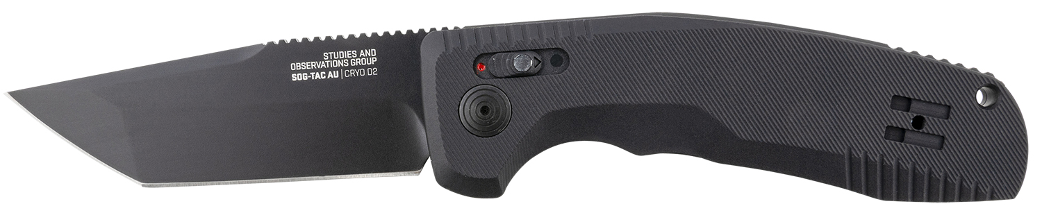 S.O.G SOG15380357 SOG-TAC Auto 3.43" Folding Tanto Plain Black TiNi Cryo D2 Steel Blade Black Micro-Textured Anodized Aluminum Handle Includes Pocket Clip
