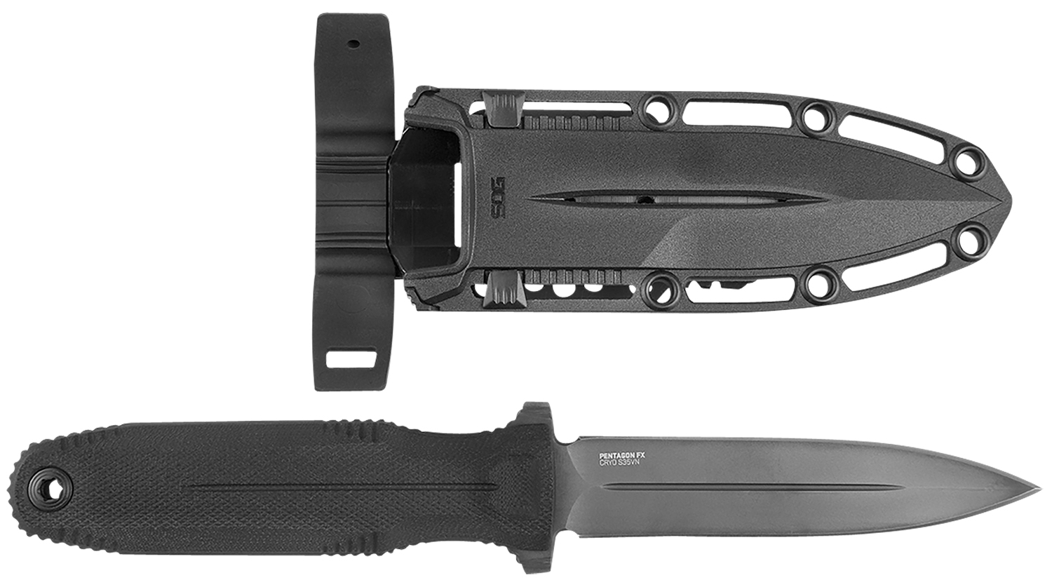 S.O.G SOG17610157 Pentagon FX 4.77" Fixed Spear Point Plain Black Titanium Nitride Cryo CPM S35VN Blade/G10 Blackout Handle