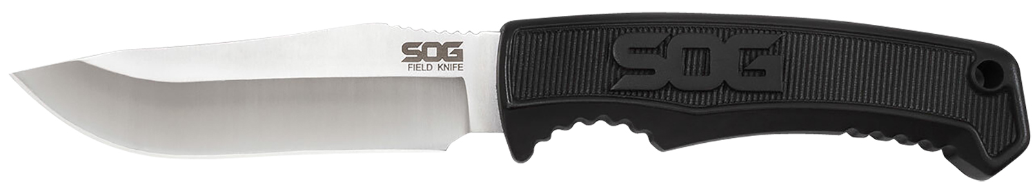 S.O.G SOGFK1001CP Field  4" Fixed Clip Point Plain Satin 7Cr17MoV SS Blade Black TPR Handle Includes Sheath