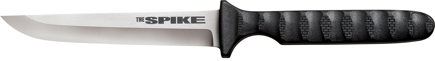 Cold Steel CS-53NCC Spike  4" Fixed Drop Point Plain Cryo 4116 SS Blade/Black Scalloped Griv-Ex Handle Includes Bead Chain Lanyard/Sheath