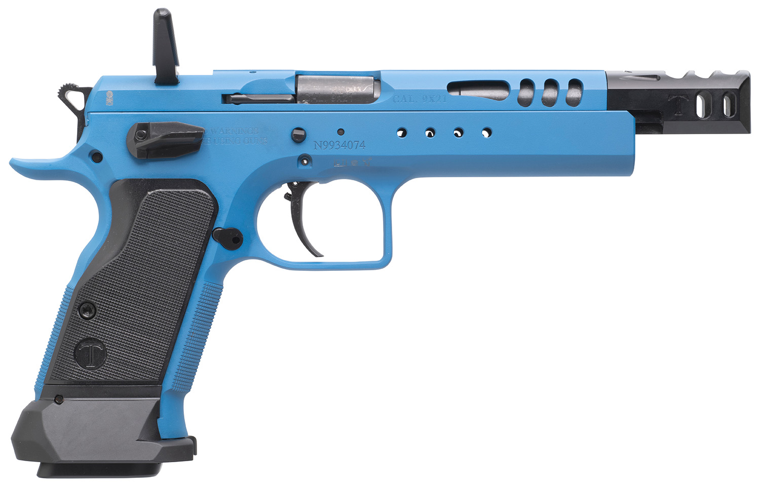 Tanfoglio IFG TFDOM9 Domina  9mm Luger Caliber with 5.20" Barrel, 17+1 or 19+1 Capacity, Overall Blue Finish Steel, Beavertail Frame, Ported Slide & Black Polymer Grip