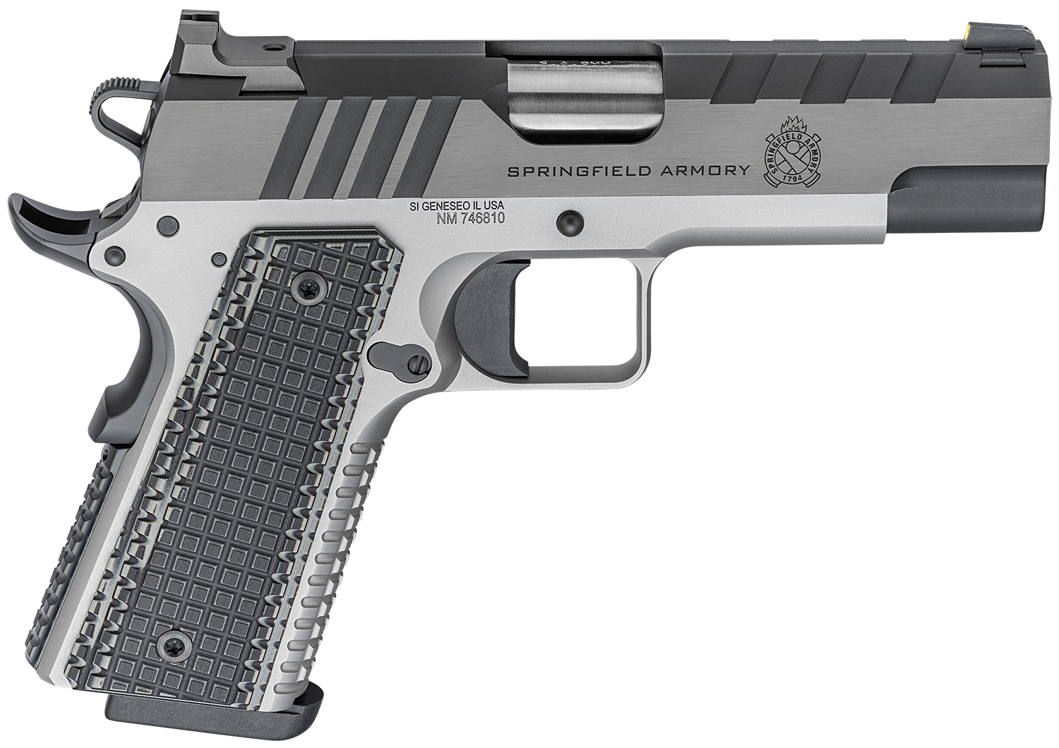 Springfield Armory PX9217L 1911 Emissary 9mm Luger 9+1 4.25" Bull Barrel,  Stainless Steel Frame w/ Beavertail, Serrated Blued Carbon Steel Slide, Black VZ Thin-Line G10 Grip