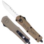 CobraTec Knives SWTPFS3DNS FS-3 We The People Small 2.75" OTF Drop Point Plain Aluminum Cerakoted D2 Steel Blade, Tan "We The People" Aluminum Handle