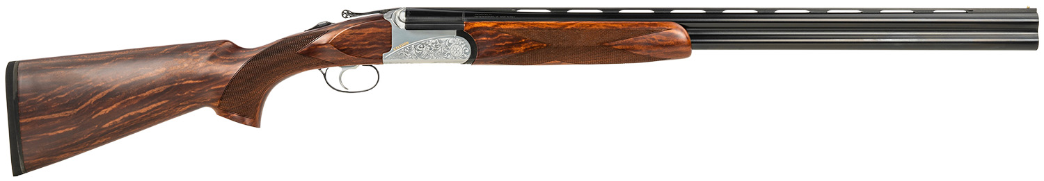 Fausti Usa, Inc 15802 Caledon  28 Gauge 2.75" 2rd 28" Blued Barrel, Engraved Stainless Rec, Wood Laser Grain Stock, Metallic Bead Sight