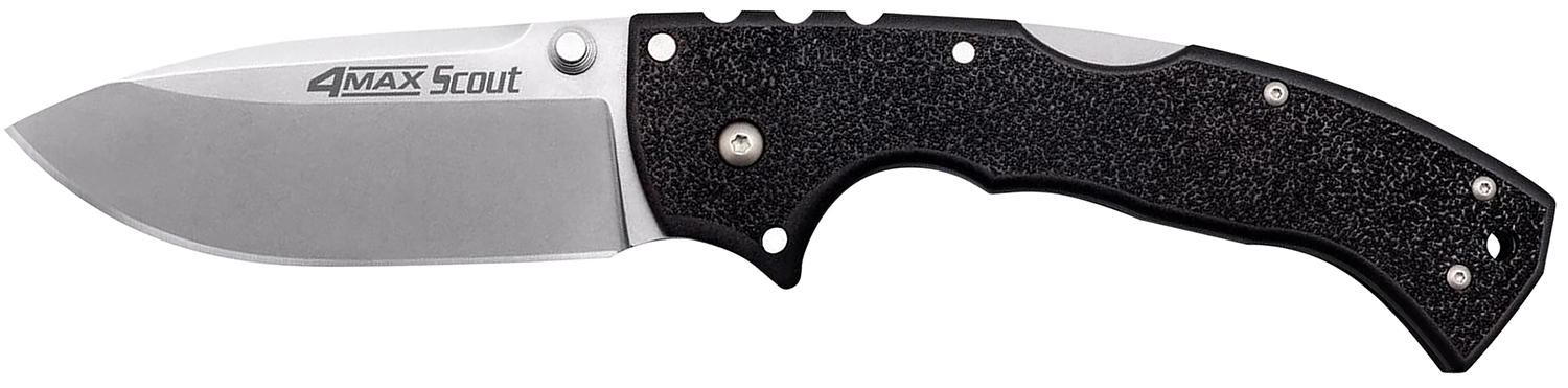 Cold Steel CS62RQZ 4-Max Scout 4" Folding Drop Point Plain Stonewashed/6" Black Griv-Ex Handle Includes Belt Clip
