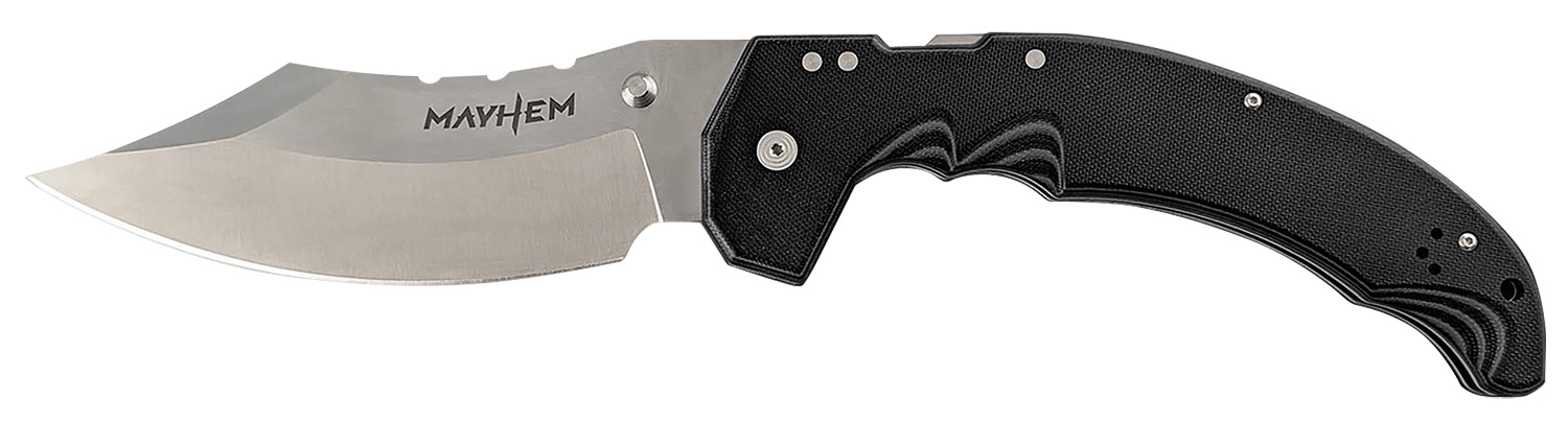 Cold Steel CSFL60DPLM Mayhem  6" Folding Clip Point Modified Cleaver Plain Satin AUS-10A SS Blade/7.20" Black Contoured G10 Handle Includes Pocket Clip
