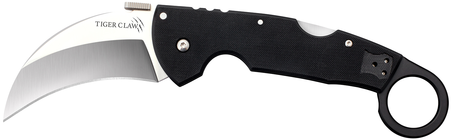 Cold Steel CS22C Tiger Claw  3.50" Folding Hawkbill Plain Stonewashed American S35VN Blade/6" Matte Black w/Ring G10 Handle Includes Belt Clip