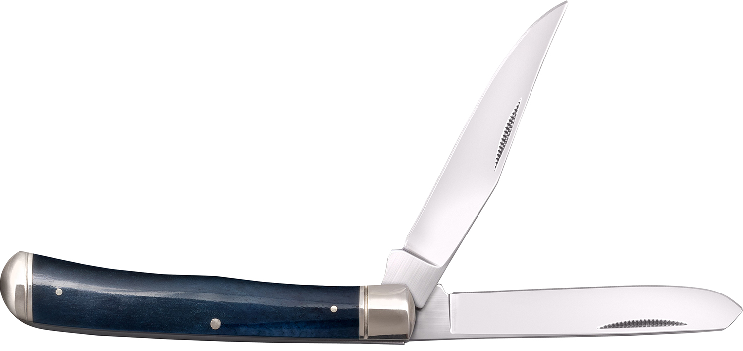 Cold Steel CSFLTRPRB Trapper  3" Folding Clip/Spey Plain 8Cr13MoV SS Blade/Dark Blue  w/Polished Bolsters Bone Handle