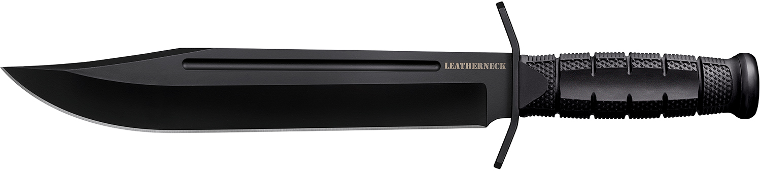 Cold Steel CSFXLTHRNK Leatherneck  10.50" Fixed Bowie Plain Non-Reflective Black D2 Steel Blade/ 4.75" Black w/Curved Quillons Kray-Ex Handle