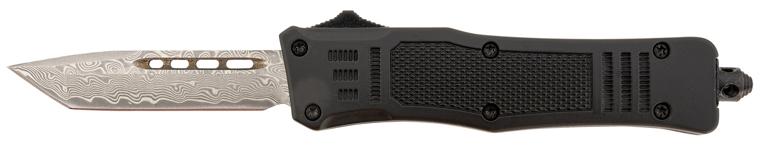 Steel River Knives MT616BRDAMT Spartan  Mini 2.75" OTF Tanto Plain Real Damascus/4.25" Black Aluminum Zinc Alloy Handle