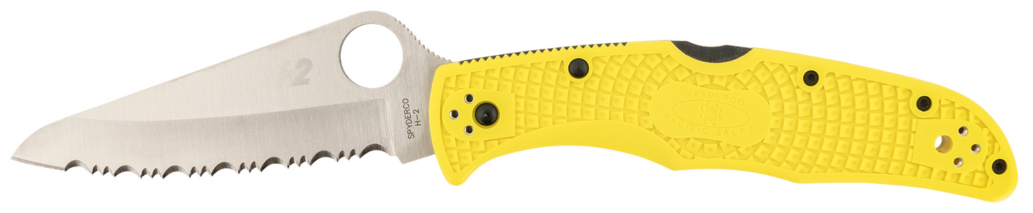 Spyderco C91SYL2 Pacific Salt 2 3.78" Folding Serrated Stonewashed H2 Steel/Blade Yellow FRN Handle