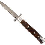Steel River Knives SGSWRDAM Spartan 3.9" Italian Bayonet Damascus 5.1" Snakewood Buffalo Horn Handle Side Open