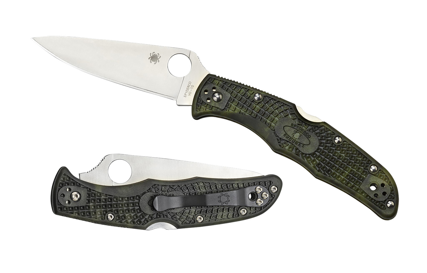 Spyderco C10ZFPGR Endura 4 Lightweight 3.80" Folding Plain Satin VG-10 SS Blade/Zome Green Bi-Directional Texturing FRN Handle Includes Pocket Clip