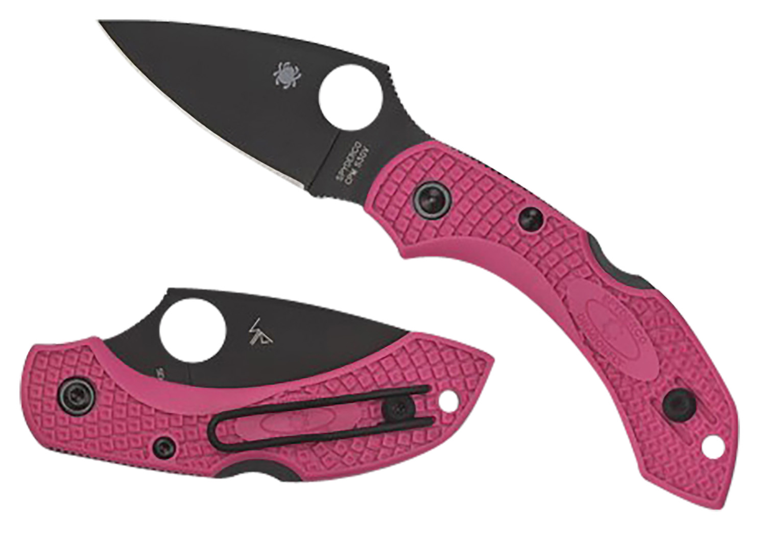Spyderco C28FPPNS30VBK2 Dragonfly 2  2.30" Folding Plain Black TiCN CPM S30V SS Blade/Pink Textured w/Black Accents FRN Handle Includes Pocket Clip