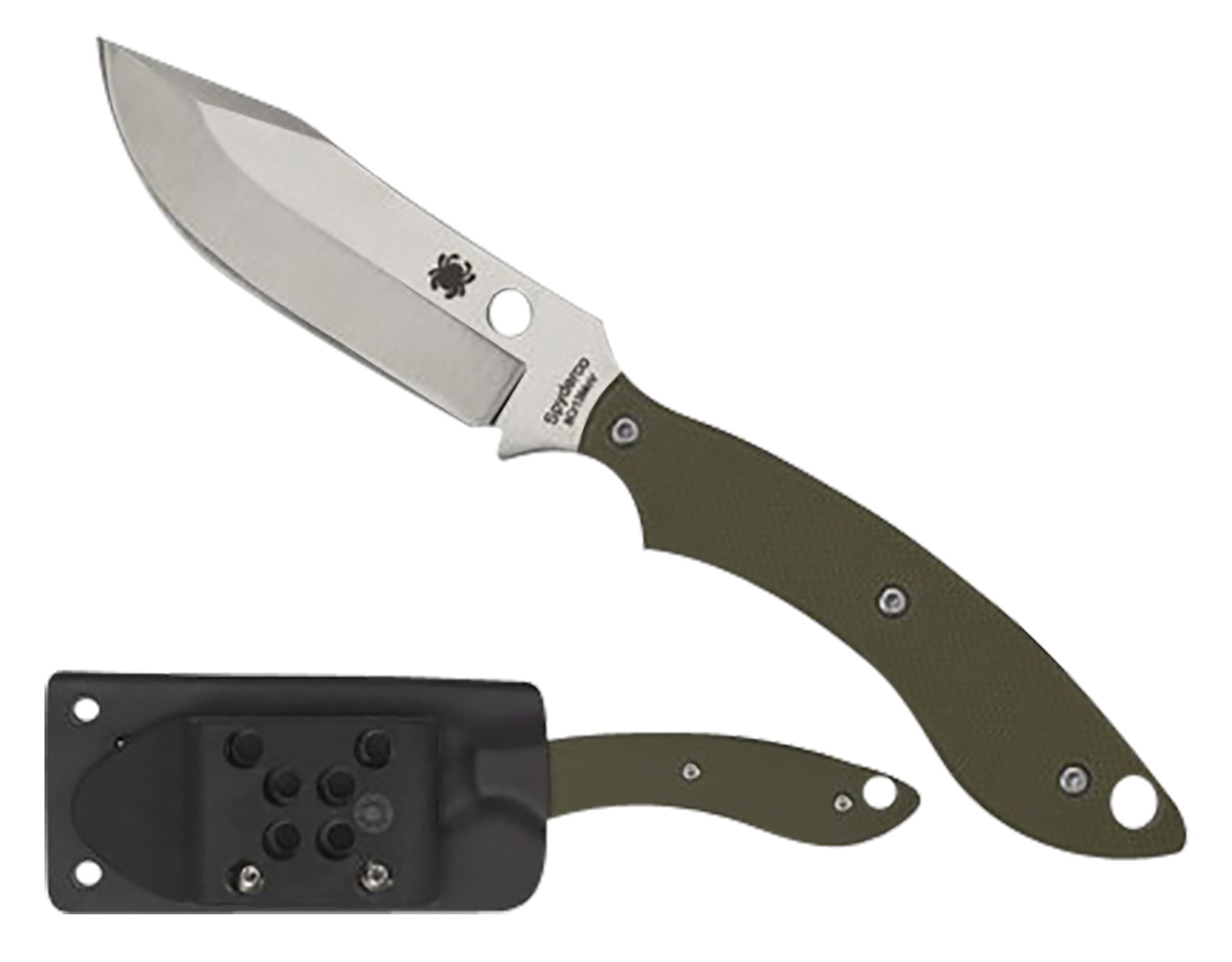 Spyderco FB49GPOD Stok  2.95" Fixed Bowie Plain Stonewashed 8Cr13MoV SS Blade/Olive Drab Textured G10 Handle Includes Sheath w/G-Clip