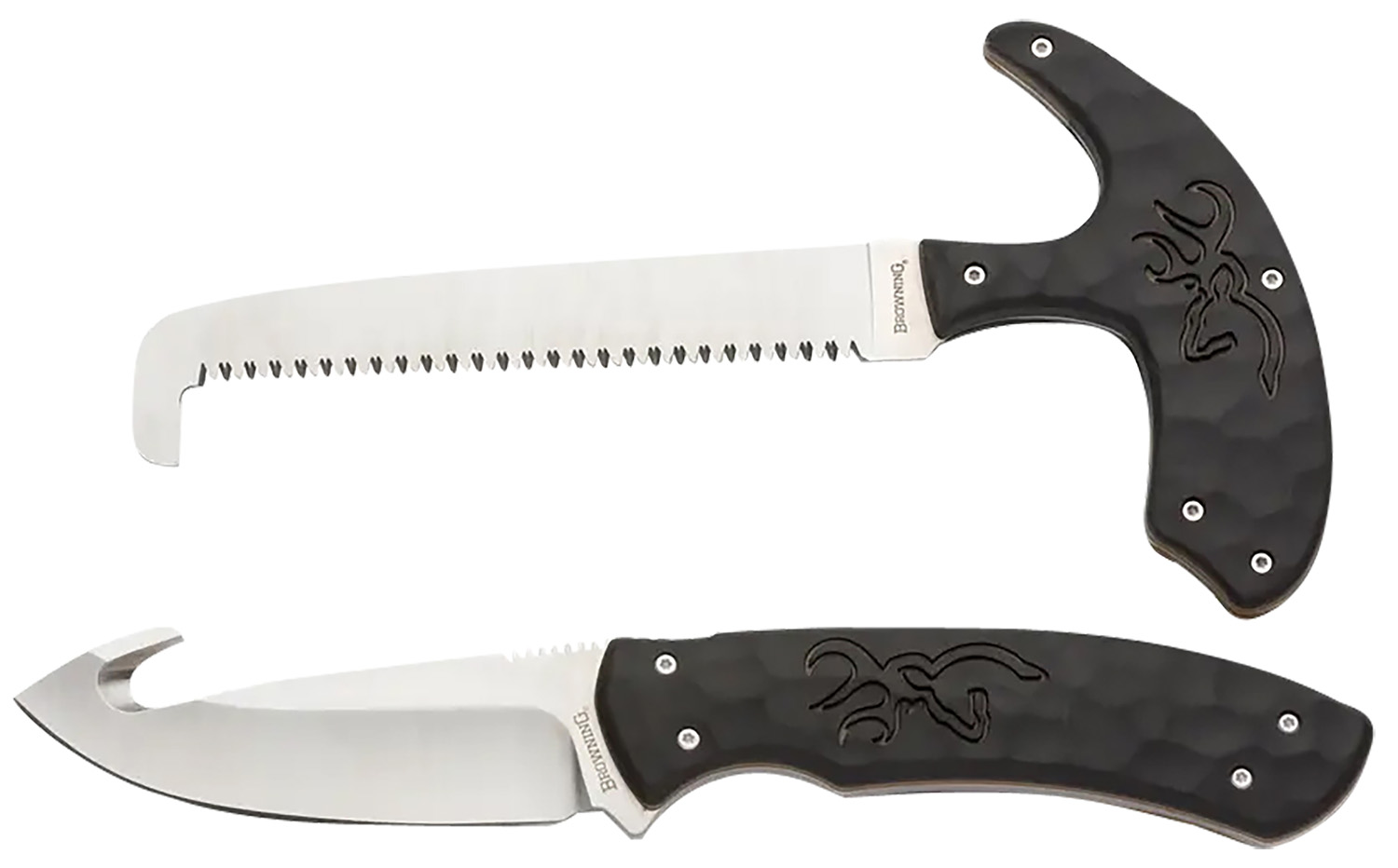 Browning 3220420 Primal Combo  3.75"/5.25" Fixed Drop Point Gut Hook/Skinner, Saw 8Cr13MoV SS Blade, Black Polymer w/Rubber Overmold & Finger Grooves Handle, 2 Piece Set, Includes Sheath