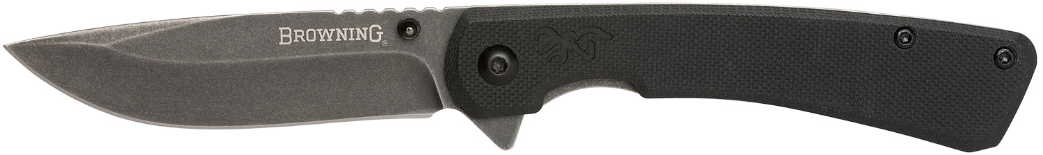 Browning 3220514 Branded Rock  EDC 3" Folding Drop Point Plain Black Stonewashed 7Cr17MoV SS Blade, Black G10 Handle
