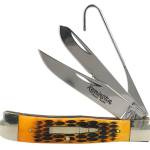 Remington Accessories R15696 Bullet Waterfowler Pocket Folding Clip Point/Gut Hook/Spey Gut Hook/Part Serrated/Plain Polished Carbon Steel Blade, Burnt Dark Amber Jigged Bone Handle