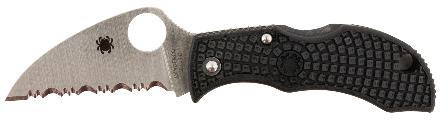 Spyderco MBKWSB Manbug  1.91" Folding Wharncliffe Serrated Non-Reflective Black TiCN VG-10 SS Blade, Black Textured FRN Handle