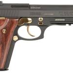 Taurus 1-920151GLD-HW1 92 Full Size Frame 9mm 17+1 5" Matte Black Stainless Steel Barrel, Matte Black Serrated Alloy Steel Slide, Matte Black w/Gold Accents Aluminum Frame w/Picatinny Rail, Wood Grip