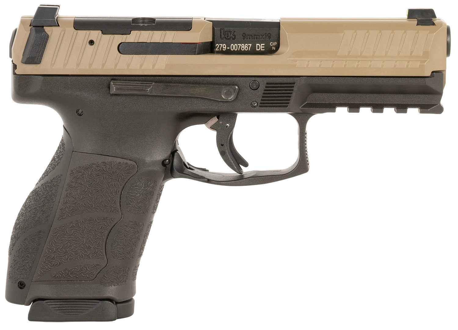 HK 81001195 VP9A1  Full Size Frame 9mm Luger 20+1 17+1 Black Flat Dark Earth Steel Optic Ready/Serrated Slide Brown Polymer Frame w/Picatinny Rail Interchangeable Backstrap Grip Ambidextrous