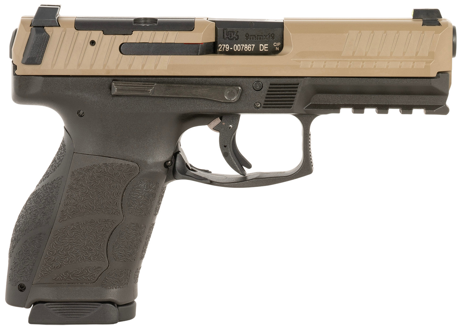 HK 81001196 VP9A1  Full Size 9mm Luger 15+1 4.53" Barrel, Flat Dark Earth Steel Optic Ready/Serrated Slide, Brown Polymer Frame w/Picatinny Rail, Interchangeable Backstrap Grip, Ambidextrous