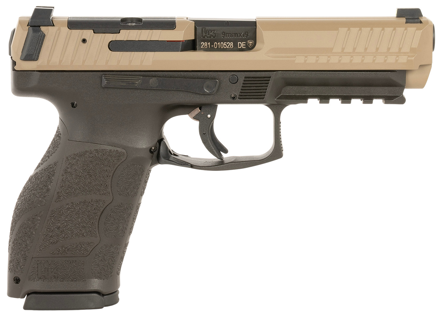 HK 81001197 VP9A1  Full Size Frame 9mm Luger 10+1 4.53" Barrel, Flat Dark Earth Steel Optic Ready/Serrated Slide, Brown Polymer Frame w/Picatinny Rail, Interchangeable Backstrap Grip, Ambidextrous