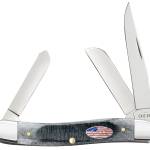 Case 53061 Stockman Stars & Stripes Medium 2.57"/1.88"/1.71" Folding Clip Point/Pen/Sheepsfoot Plain Mirror Polished Tru-Sharp SS Blade, Sawcut Jig Gray Bone Handle, American Flag Shield
