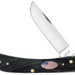 Case 53062 Sod Buster Stars & Stripes 3.70" Folding Skinner Plain Mirror Polished Tru-Sharp SS Blade, Sawcut Jig Gray Bone Handle, American Flag Shield