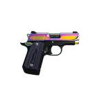 Kimber Mfg, Inc 3300240 Micro 9 9mm Luger 7+1 3.15" Black DLC Ramped Steel Barrel, Aurora Multi Color PVD Stainless Steel Serrated Slide, KimPro II Black Aluminum Frame, Black/Purple G10 Grip