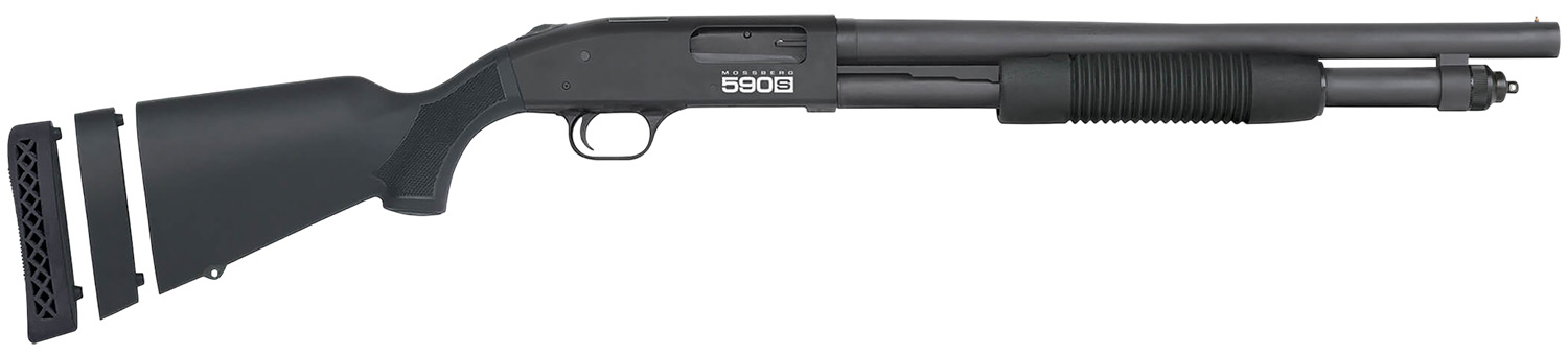 Mossberg 51609 590S  12 Gauge Pump 3" 10+1 18.50" Matte Blued Heavy Walled Barrel, Drilled & Tapped Black Receiver, Fixed Black Synthetic Stock