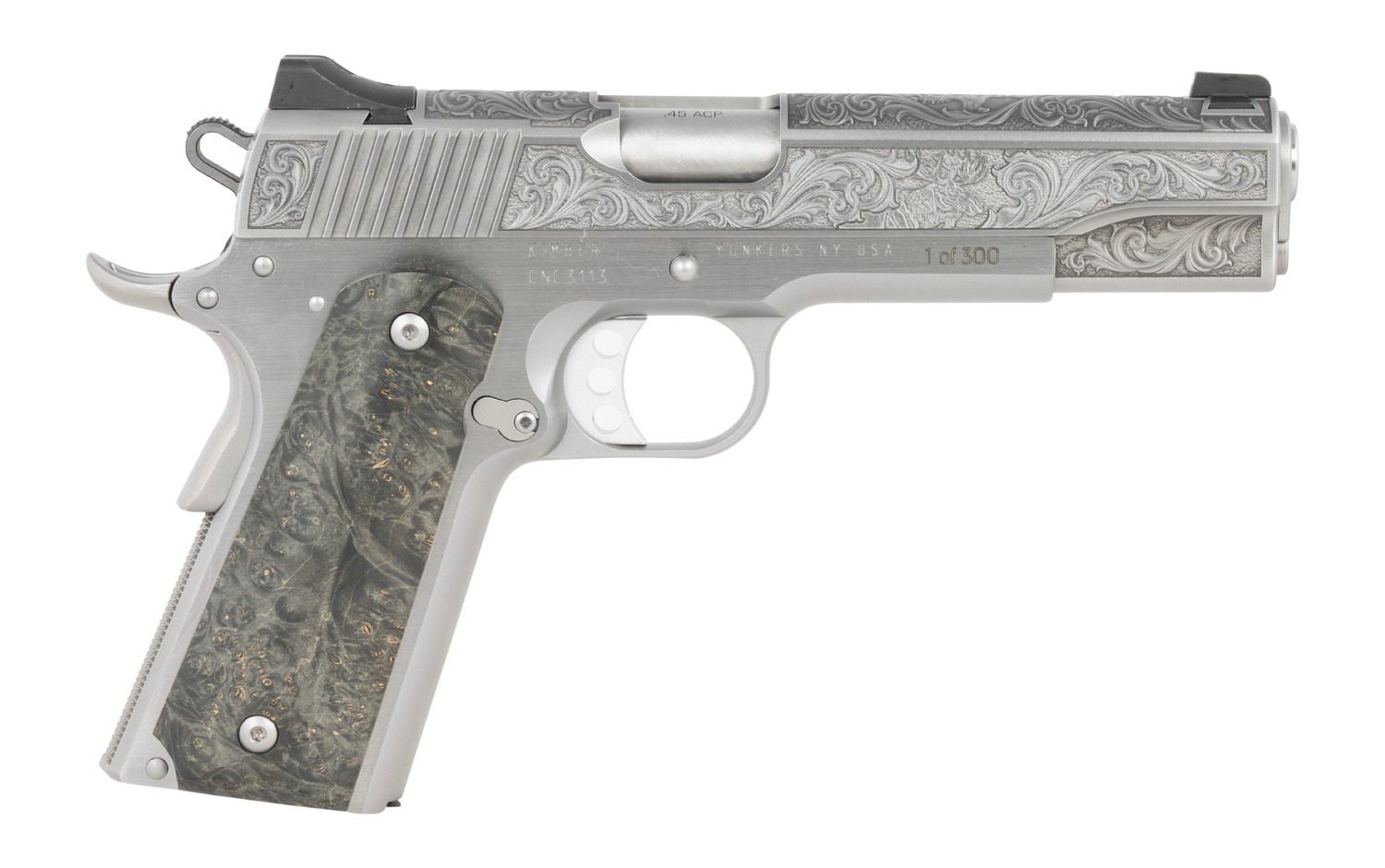 Cnc Firearms CNCWILDLIFE45 Kimber 1911 Wildlife Sports South Exclusive 45 ACP 7+1 5" Burled Maple Wood Grip